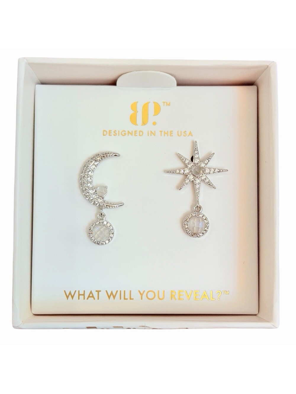 Bomb Party Halo Earrings "Promises Kept" Genuine Moonstone on Rhodium